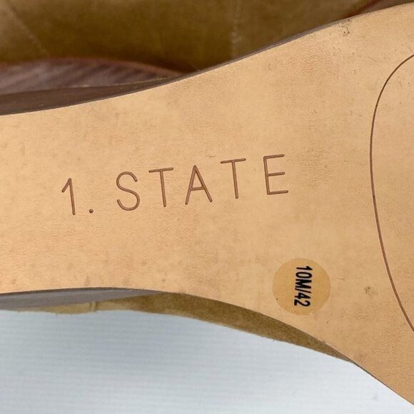 1.STATE Eren‎ Wedge Pump Bootie Caramel Brown Suede Open Toe Cutout 10 - Picture 8 of 10